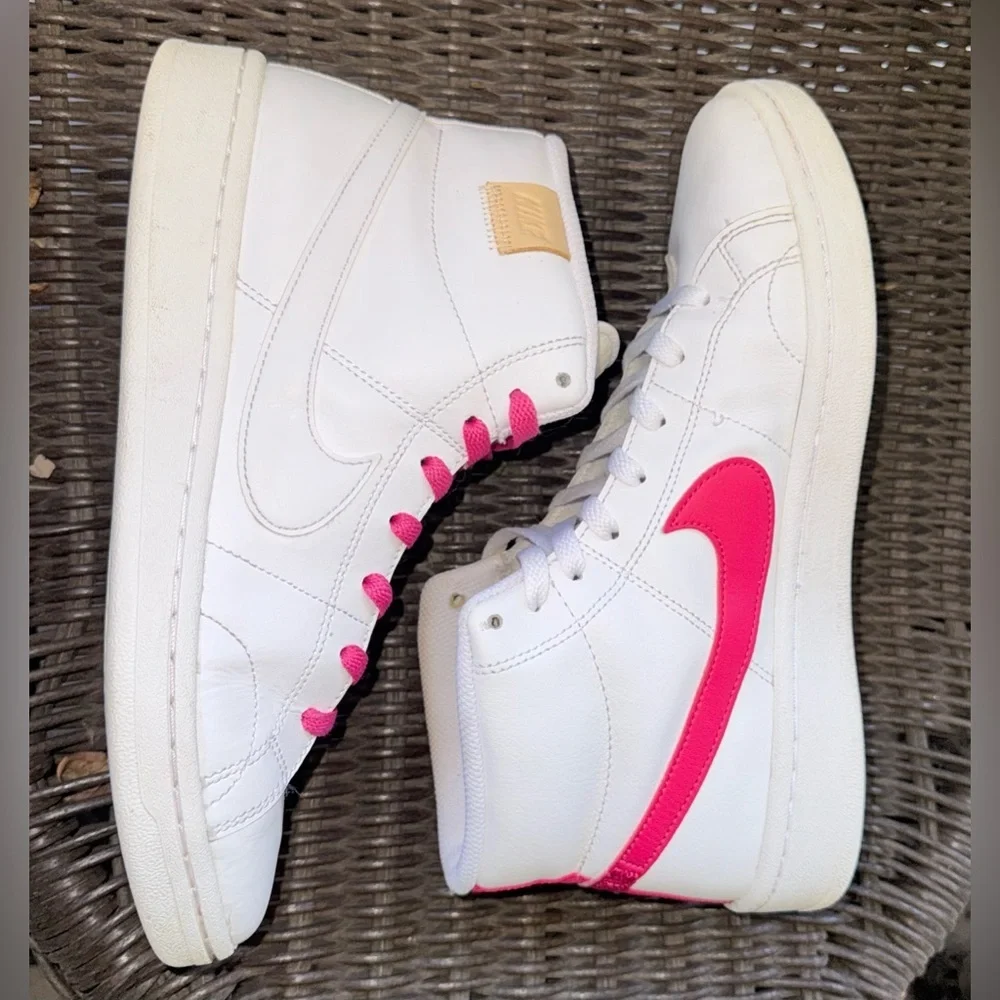 Nike Women's Court Royale 2 Mid sneakers in white with a fuchsia-colored swoosh